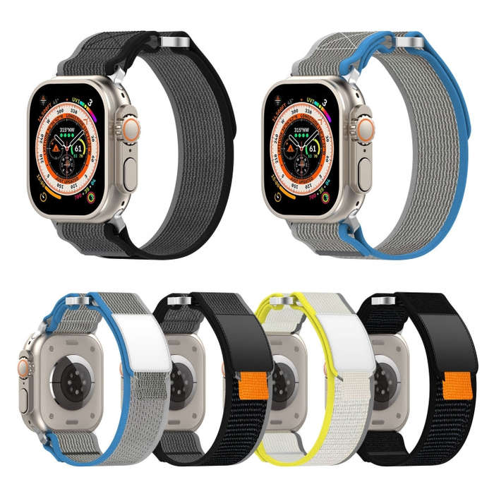 For Apple Watch SE 44mm Double Hook and Loop Faster Nylon Watch Band(Black+Grey)
