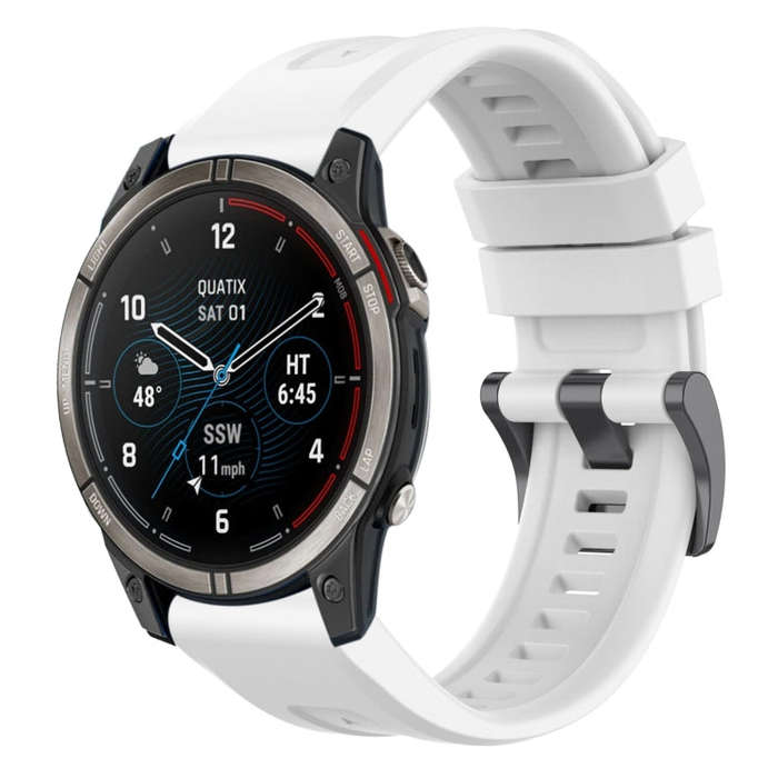 For Garmin Quatix 7 Pro Solid Color Black Buckle Silicone Quick Release Watch Band(White)