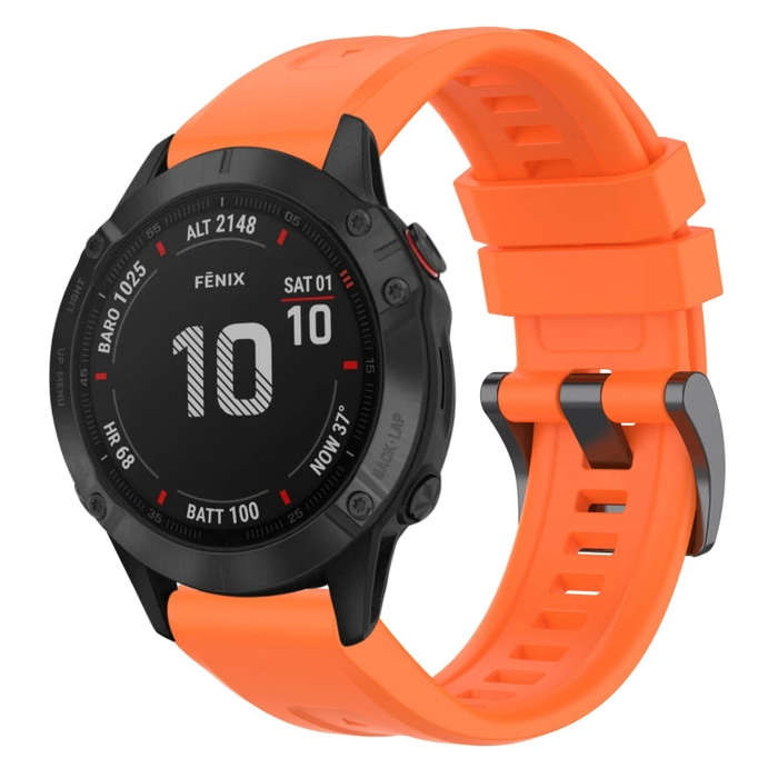 For Garmin Fenix 6 Pro GPS Solid Color Black Buckle Silicone Quick Release Watch Band(Orange)
