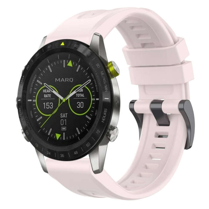 For Garmin MARQ Solid Color Black Buckle Silicone Quick Release Watch Band(Pink)
