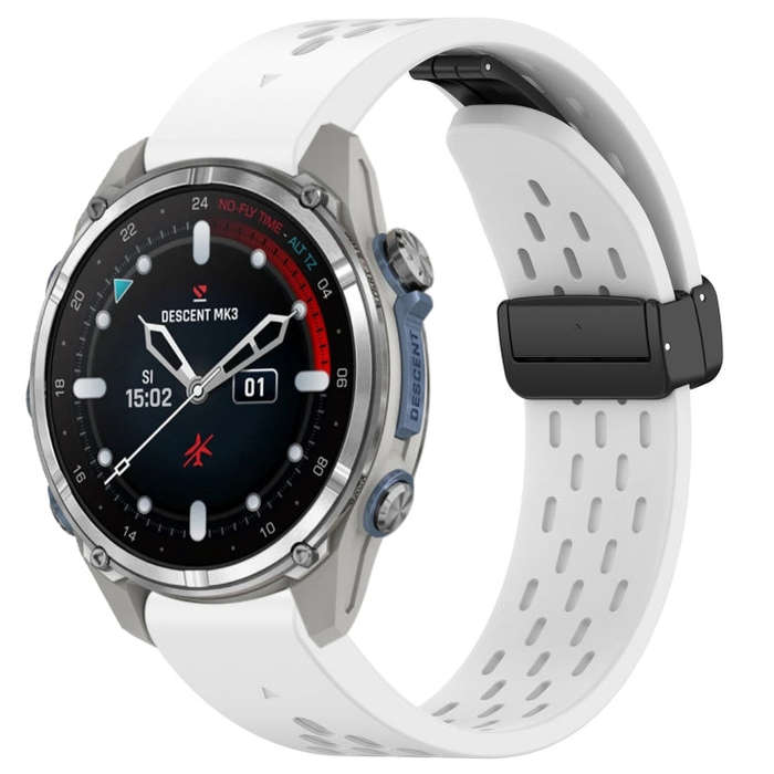 For Garmin Descent MK3 43mm 20mm Holes Magnetic Folding Buckle Silicone Watch Band(White)