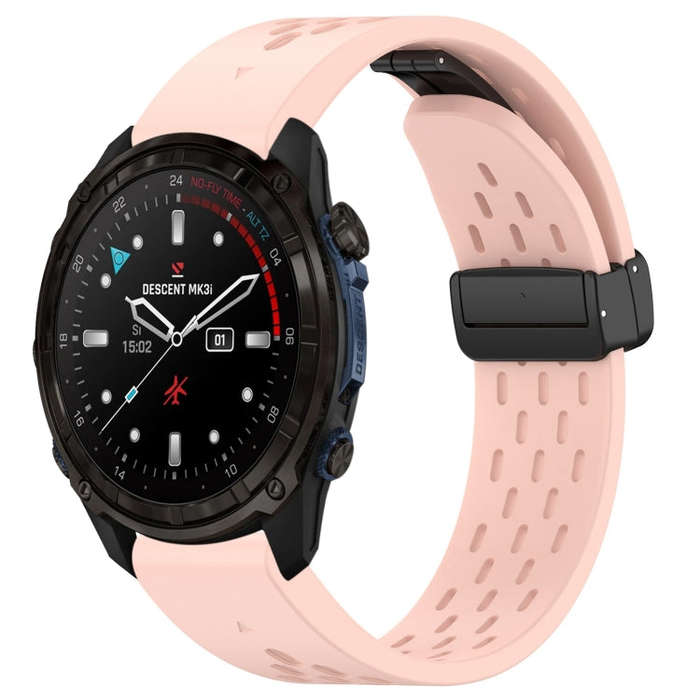 For Garmin Descent MK3i / MK3 51mm 26mm Holes Magnetic Folding Buckle Silicone Watch Band(Pink)
