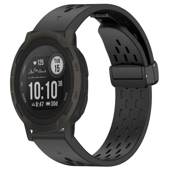 For Garmin Instinct 2 / Instinct 22mm Holes Magnetic Folding Buckle Silicone Watch Band(Black)