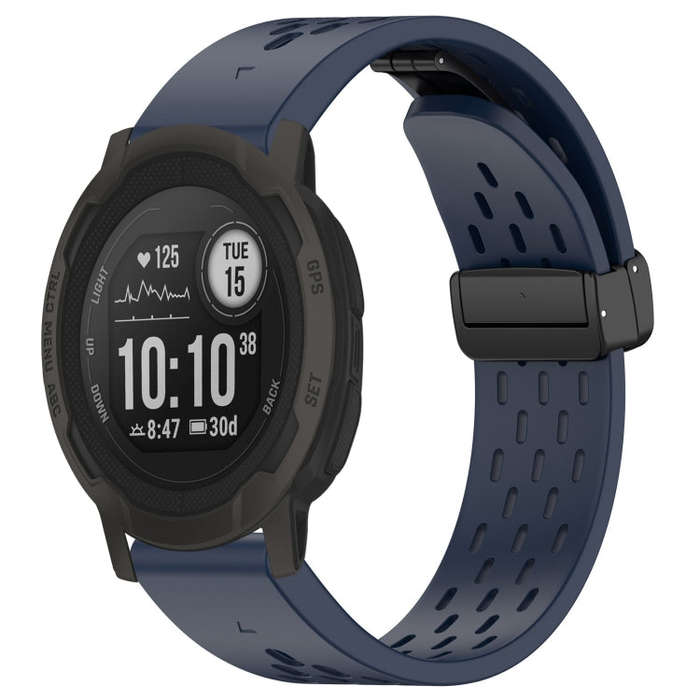 For Garmin Instinct 2 / Instinct 22mm Holes Magnetic Folding Buckle Silicone Watch Band(Midnight)