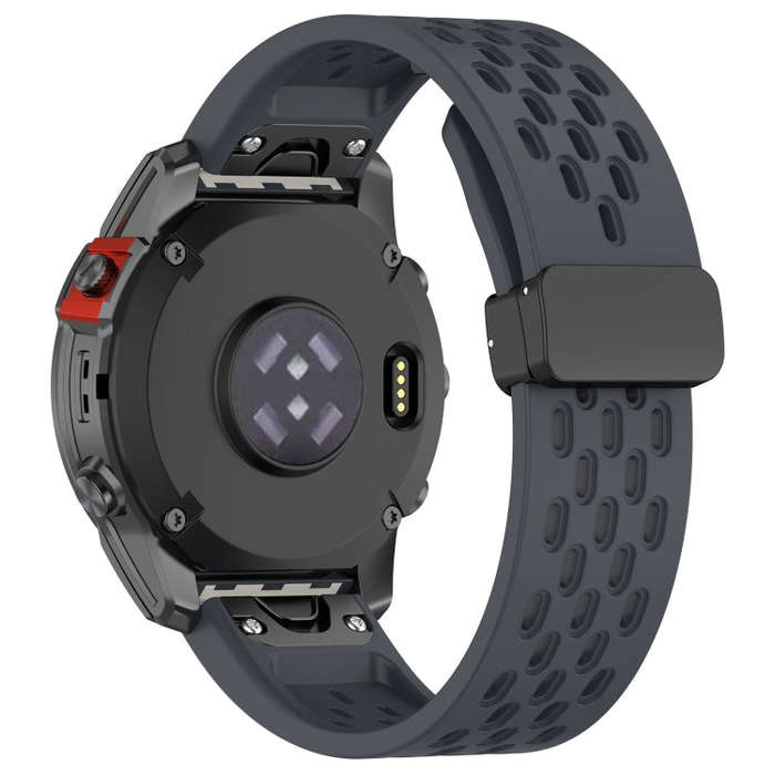 For Garmin Instinct 2 / Instinct 22mm Holes Magnetic Folding Buckle Silicone Watch Band(Dark Gray)