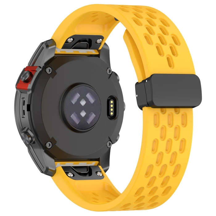 For Garmin Fenix 7 / Fenix 7 Pro 22mm Holes Magnetic Folding Buckle Silicone Watch Band(Yellow)