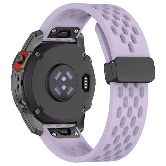 For Garmin Epix Pro 42mm 20mm Holes Magnetic Folding Buckle Silicone Watch Band(Purple)