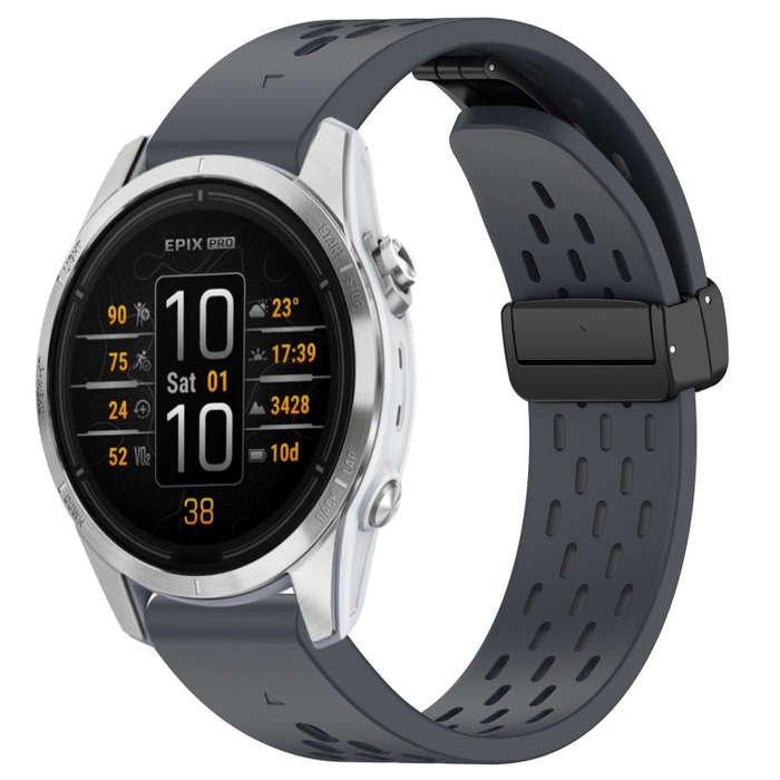 For Garmin Epix Pro 42mm 20mm Holes Magnetic Folding Buckle Silicone Watch Band(Dark Gray)