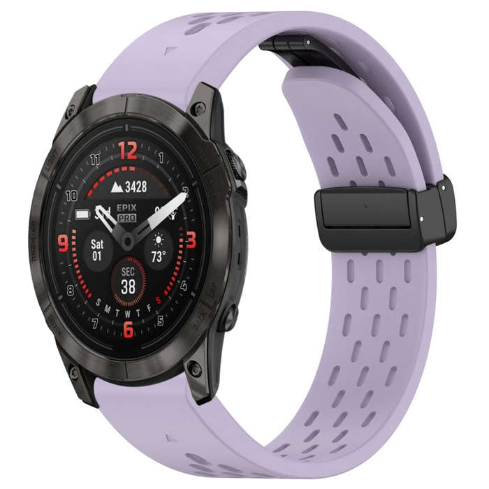 For Garmin Epix Pro 51mm Holes Magnetic Folding Buckle Silicone Watch Band(Purple)