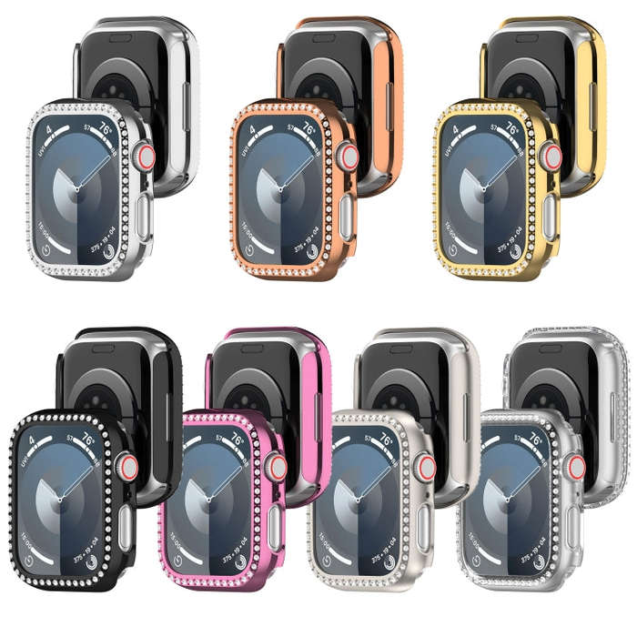 For  Apple Watch Series 3 38mm Diamond Hollow PC Watch Case(Pink)