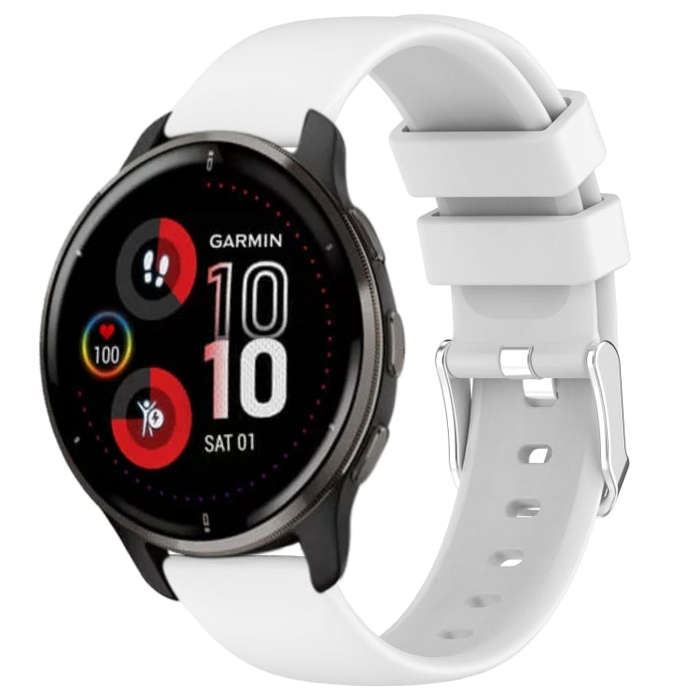 For Garmin Venu 2 Plus 20mm Smooth Solid Color Silicone Watch Band(White)