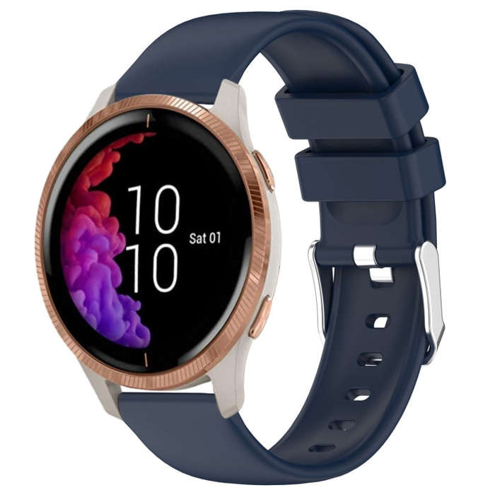 For Garmin Venu 20mm Smooth Solid Color Silicone Watch Band(Midnight Blue)