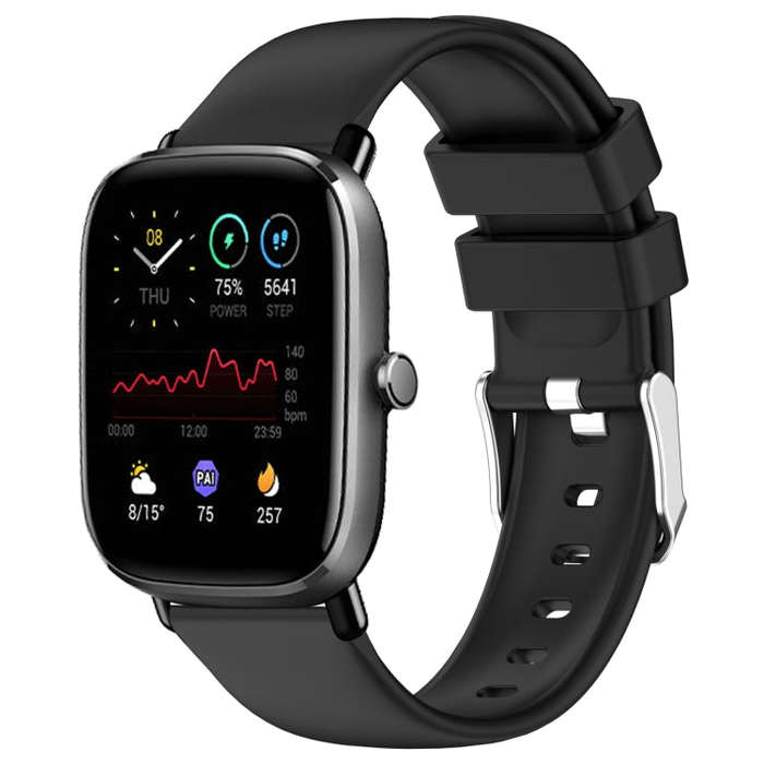 For Amazfit GTS 4 Mini 20mm Smooth Solid Color Silicone Watch Band(Black)