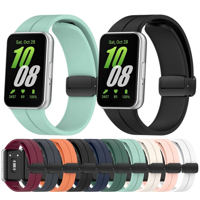 For Samsung Galaxy Fit 3 SM-R390 Magnetic Folding Buckle Silicone Watch Band(Dark Gray)