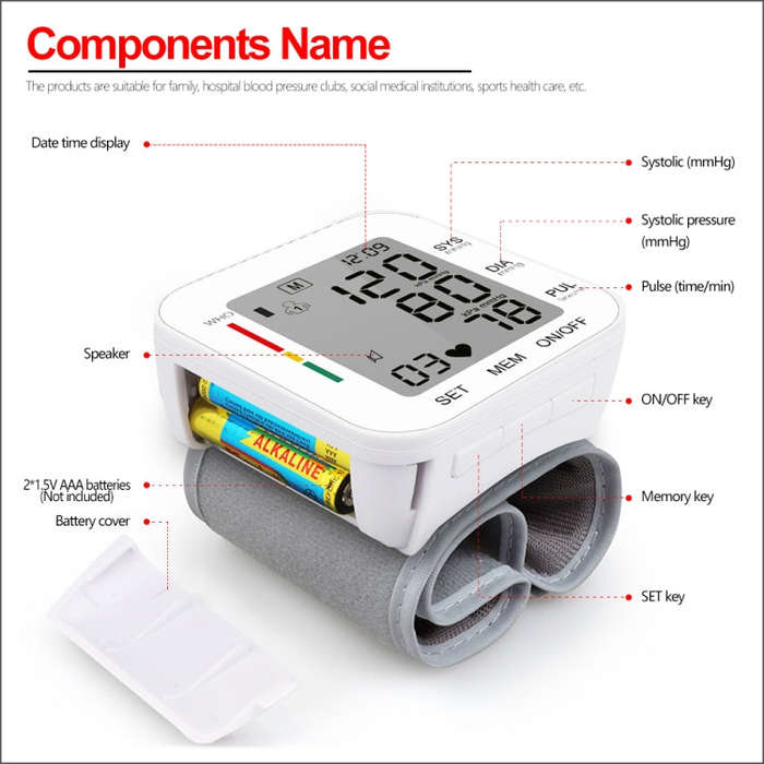 RZ204 Automatic Digital Wrist Cuff Blood Pressure Monitor Heart Beat LCD Digital Wrist Watch