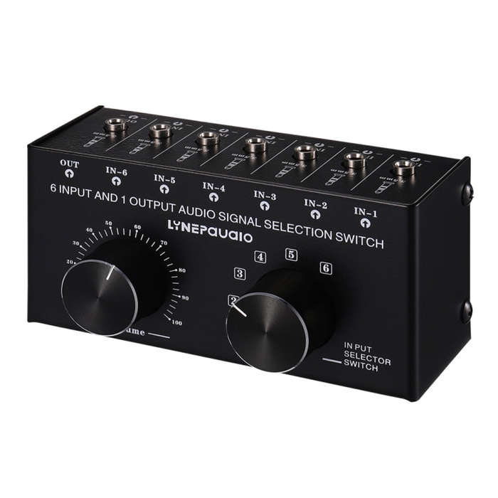 B017 6 Input 1 Output Audio Signal Selection Switcher Output Volume Adjustment Control 3.5mm Inte...
