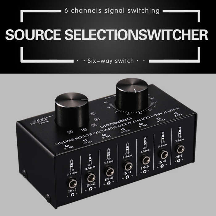 B017 6 Input 1 Output Audio Signal Selection Switcher Output Volume Adjustment Control 3.5mm Inte...