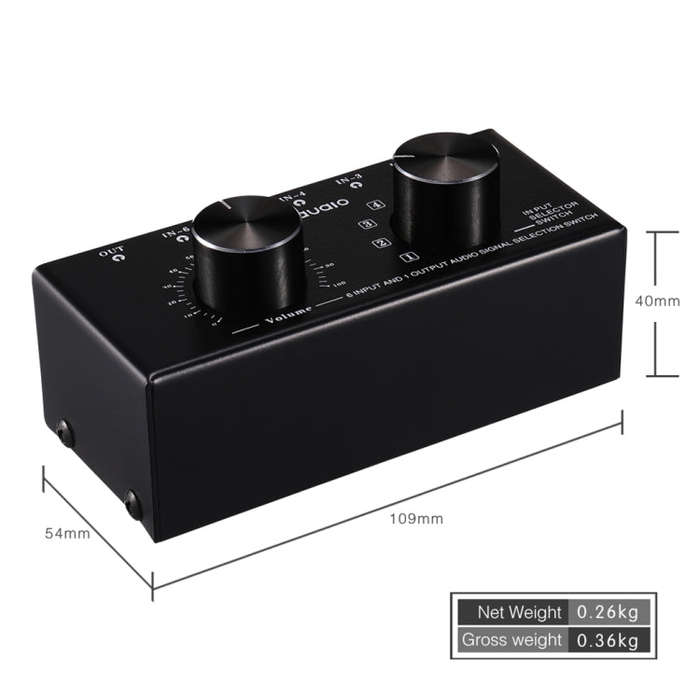 B017 6 Input 1 Output Audio Signal Selection Switcher Output Volume Adjustment Control 3.5mm Inte...