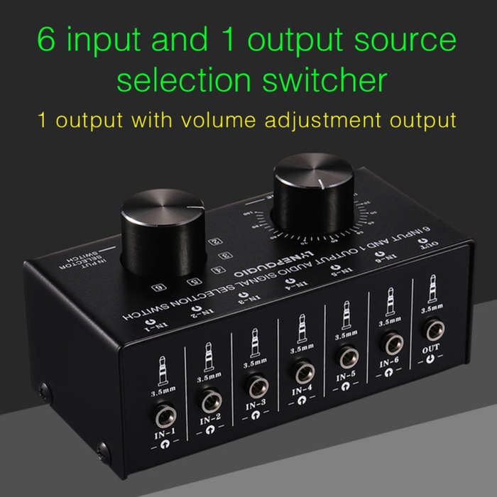 B017 6 Input 1 Output Audio Signal Selection Switcher Output Volume Adjustment Control 3.5mm Inte...