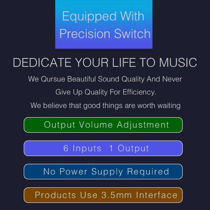 B017 6 Input 1 Output Audio Signal Selection Switcher Output Volume Adjustment Control 3.5mm Inte...