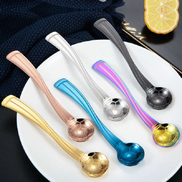 Stainless Steel Creative Football Coffee Spoon Ice Cream Spoon, Color:Black