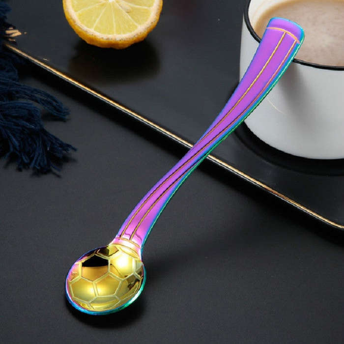 Stainless Steel Creative Football Coffee Spoon Ice Cream Spoon, Color:Black