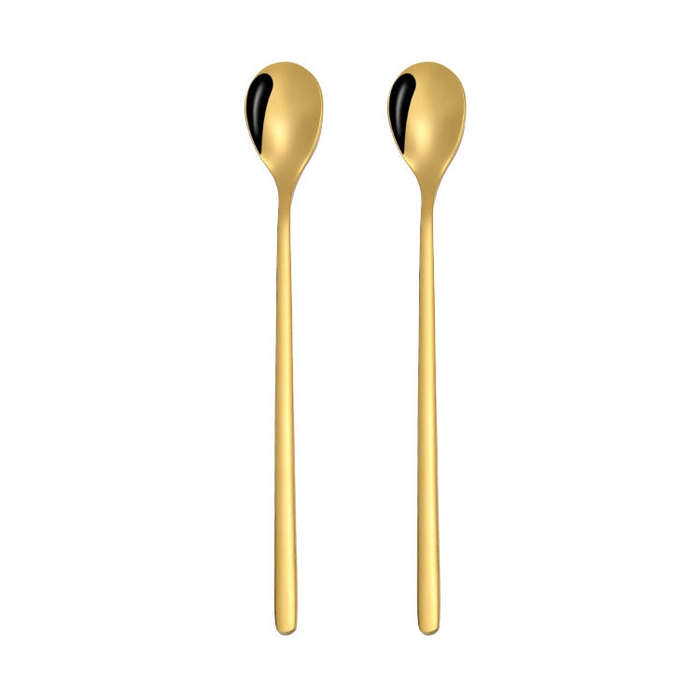 2 PCS Stainless Steel Spoon Creative Coffee Spoon Bar Ice Spoon Gold Plated Long Stirring Spoon, ...