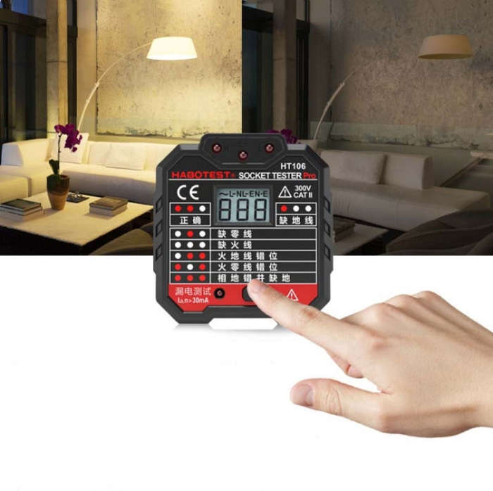 HT106 Socket Testers Voltage Test Detector Ground Line Neutral Line Live Line Leakage Electroscop...