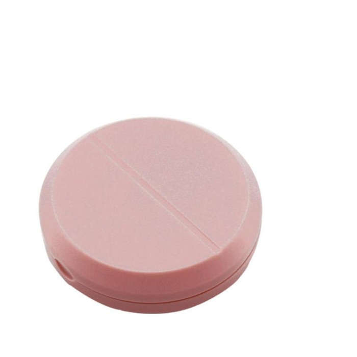 Round Medicine Cutter Stainless Steel Blade Plastic Medicine Dispensing Box(Pink)