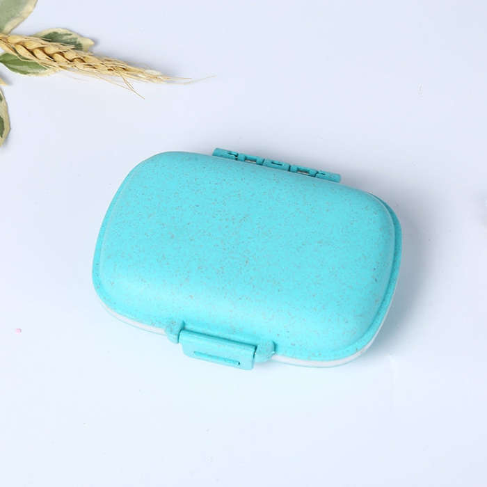 3 PCS 8-Grid Double-layer Portable Mini Straw Pill Storage Box(Wheat Blue)
