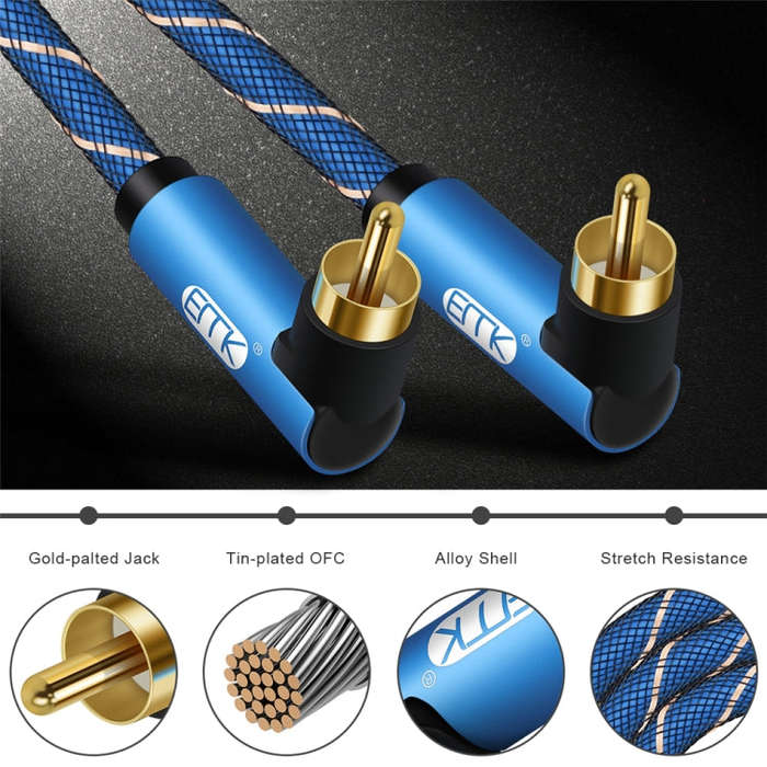 EMK Dual 90-Degree Male To Male Nylon Braided Audio Cable, Cable Length:1m(Blue)