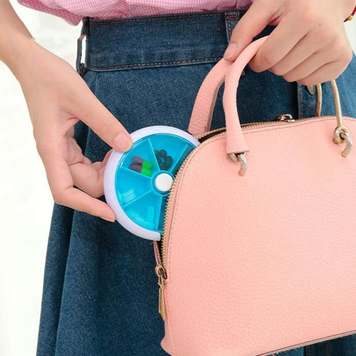 2 PCS Creative Multifunctional Round Portable Seven-grid Rotating Plastic Pill Box(Purple)