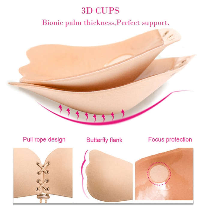 Women Self-Adhesive Strapless Bandage Blackless Solid Bra Silicone Underwear Invisible Bra, Size:...