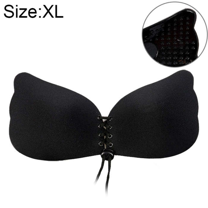 Women Self-Adhesive Strapless Bandage Blackless Solid Bra Silicone Underwear Invisible Bra, Size:...