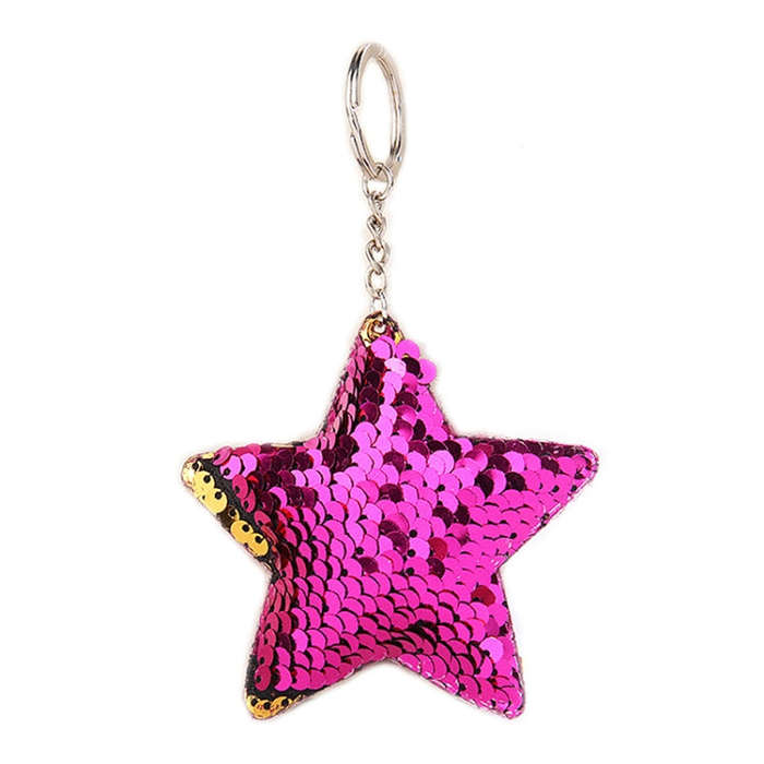 2 PCS Cute Chaveiro Star Keychain Glitter Pompom Sequins Key Chain Gifts for Women Llaveros Mujer...