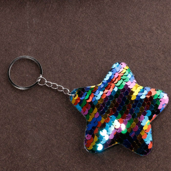 2 PCS Cute Chaveiro Star Keychain Glitter Pompom Sequins Key Chain Gifts for Women Llaveros Mujer...