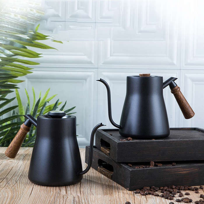 304 Stainless Steel Coffee Hand Pot Wooden Handle Coffee Pot Teflon Long-Mouth Slender Pot, Style...