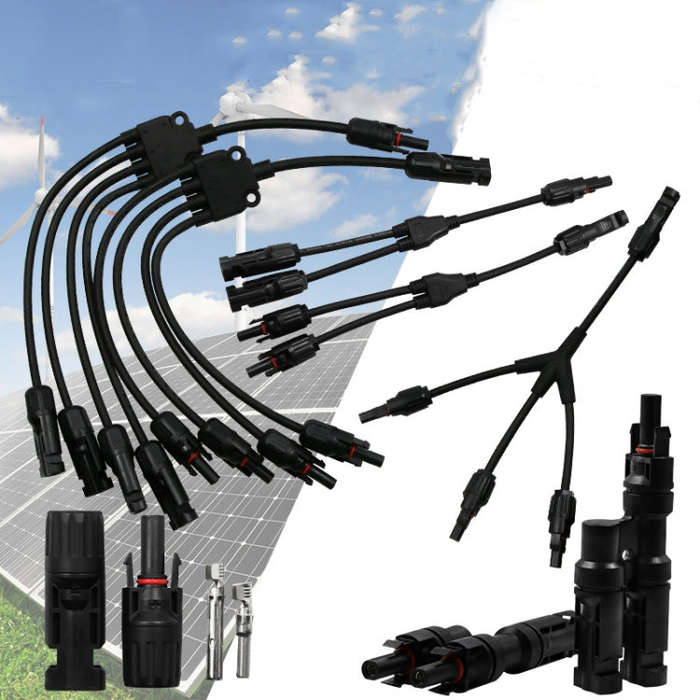 1 Pair MC4 Three-way T Type MC4 Photovoltaic Connector Solar Branch Connector Solar Panel Male An...