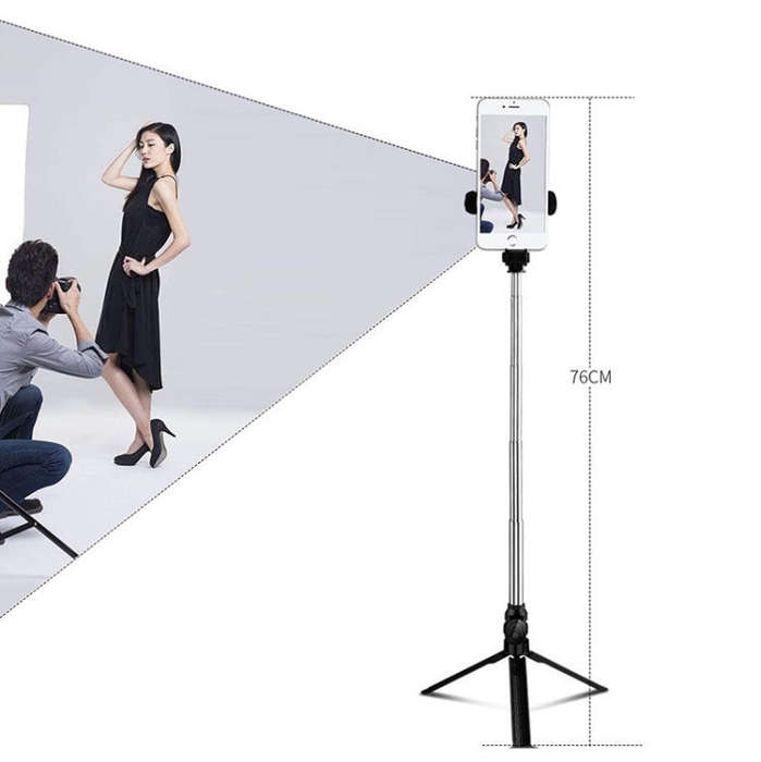 Bluetooth Tripod Selfie Stick Live Mobile Phone Holder(Black)