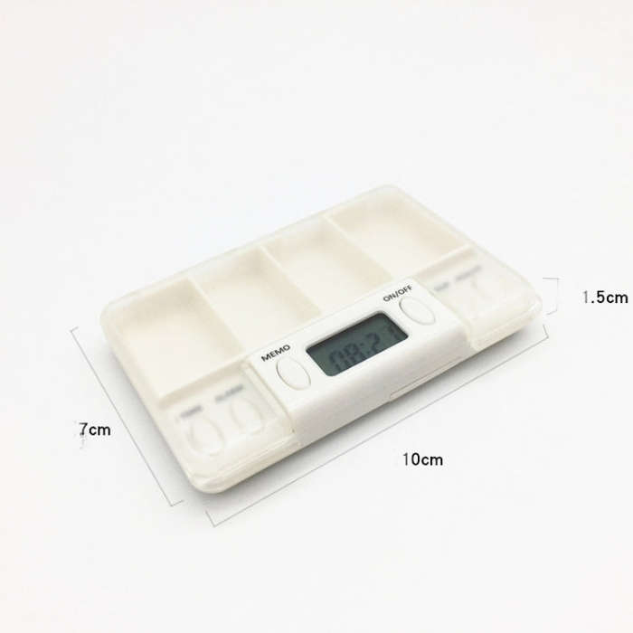 TF200 4-Cell Smart Timed Reminder Portable Plastic Pill Box Pill Storage Box(White)