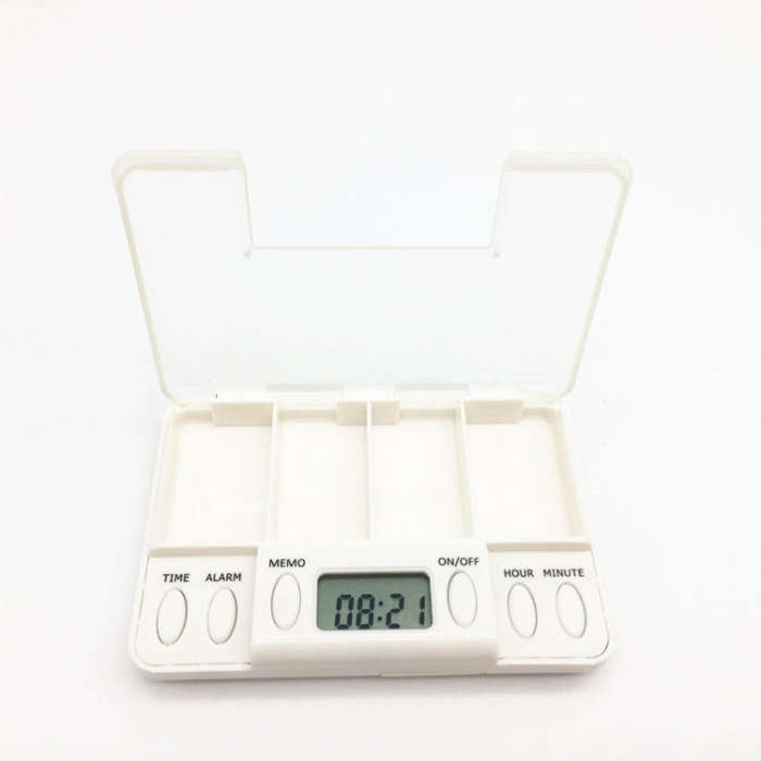 TF200 4-Cell Smart Timed Reminder Portable Plastic Pill Box Pill Storage Box(White)