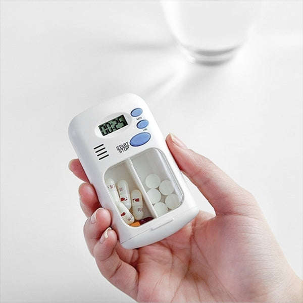 TF-264 Portable Mini Smart Timing Reminder Pill Box Plastic Pill Storage Box, Size: 9x5x2.5cm(White)