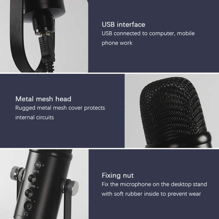 BM-86 USB Condenser Microphone Voice Recording Computer Microphone Live Broadcast Equipment Set, ...