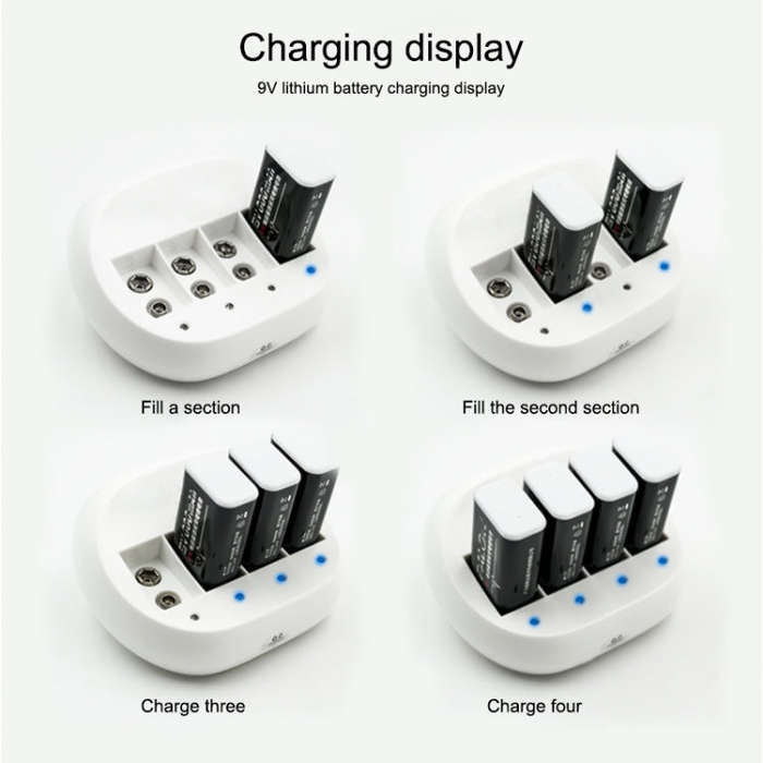 Four-Slot 9V Lithium Battery Charger For Multimeter Microphone Remote Control Battery Charger, US...