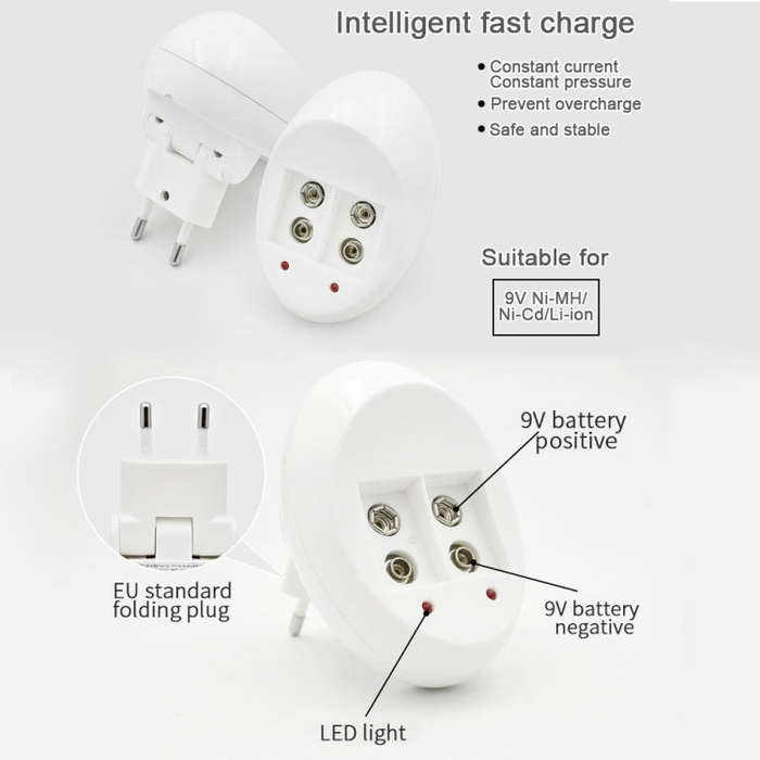 9V L-ion Rechargeable Battery 6F22 9V Lithium Batteries Charger(EU Plug)