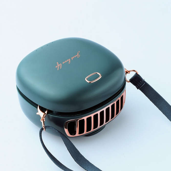 Lazy Hanging Neck Small Fan Usb Rechargeable Mini Portable Leafless Fan(Vintage Green)