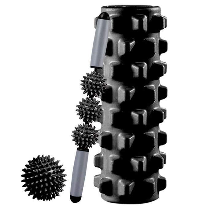 3 in 1 Eva Foam Roller Hollow Muscle Relaxation Roller Yoga Column Set, Length: 45cm  (Black Wolf...