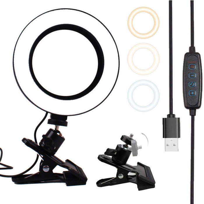 6 inch Strong Clip Fill Light With Adjustable Temperature LED Ring Light Desktop Computer Clip Li...