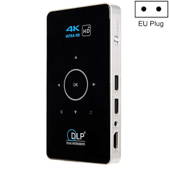 C6 2GB+32GB Android Smart DLP HD Projector Mini Wireless Projector, EU Plug (Black)