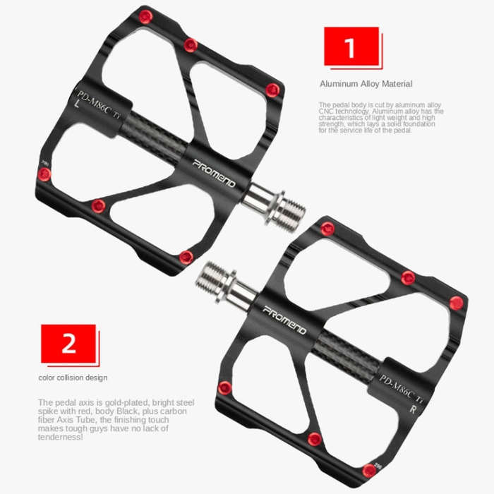 1 Pair PROMEND Titanium Axle Carbon Tube Bicycle Pedal Mountain Bike Road Bike 3 Palin Pedal PD-M...